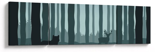 Obraz - Jeleń z wilkiem w skałach (170x50 cm)