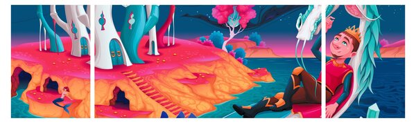 Obraz - Książę i smocza księżniczka (170x50 cm)