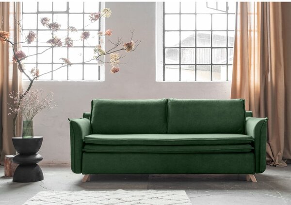 Zielona aksamitna rozkładana sofa 225 cm Charming Charlie – Miuform