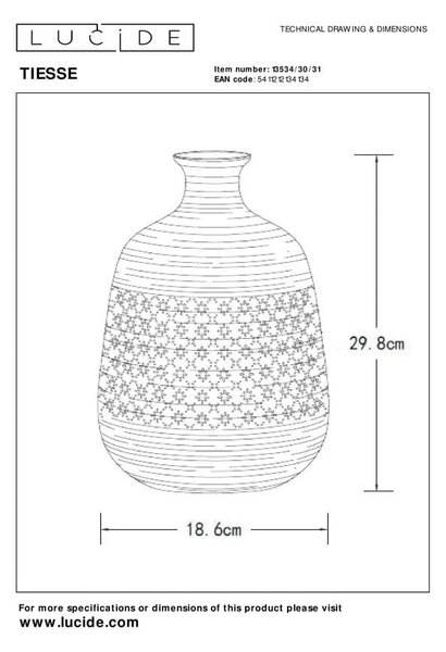 TIESSE porcelanowa lampa stołowa baryłka wysoka wazon z prześwitem fi 18,6cm 1xE14