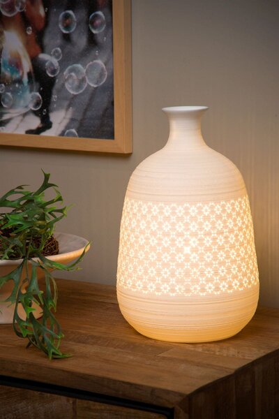 TIESSE porcelanowa lampa stołowa baryłka wysoka wazon z prześwitem fi 18,6cm 1xE14