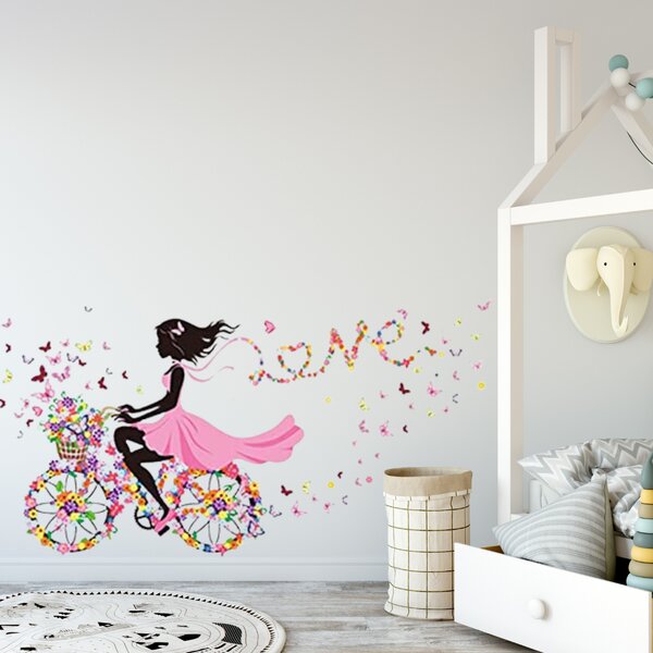 PIPPER | Samolepka na stenu "Dievča s motýľmi na bicykli" 140x70 cm