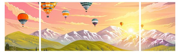 Obraz balonów nad krajobrazem (170x50 cm)