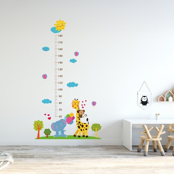 PIPPER | Naklejka na ścianę "Miarka dziecięca - Żyrafa ze słoniem" 177x100cm