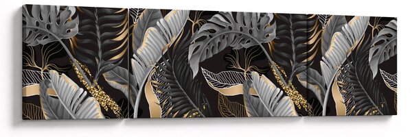 Obraz - Tropikalne liście w kolorze czarno - złotym (170x50 cm)