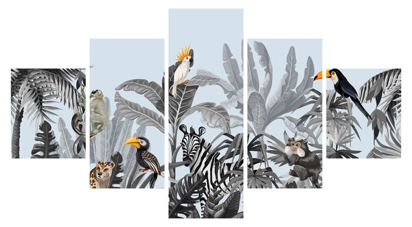 Obraz zwierząt w tropikalnym lesie (125x70 cm)