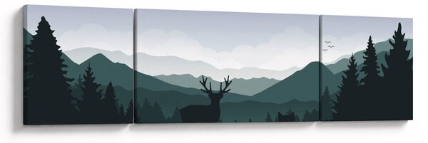 Obraz - Jeleń z wilkiem w skałach (170x50 cm)