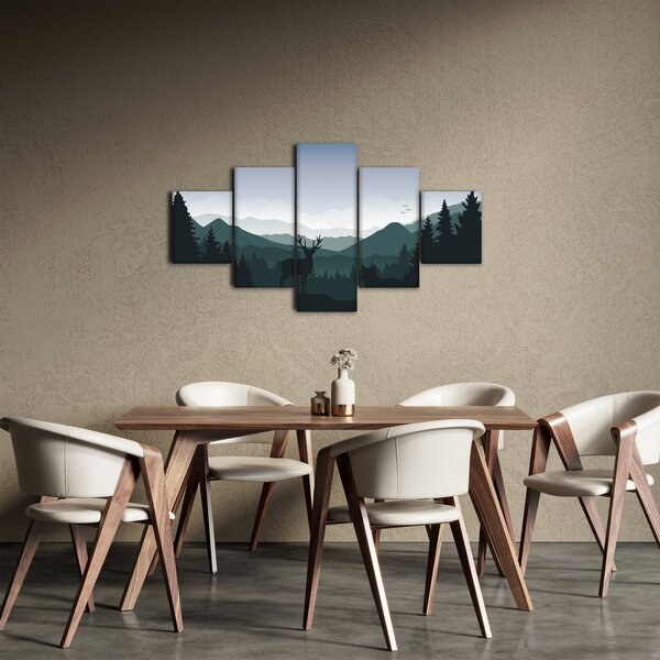 Obraz - Jeleń z wilkiem w skałach (125x70 cm)