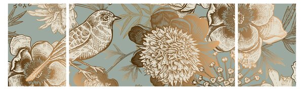 Obraz złotych kwiatów (170x50 cm)