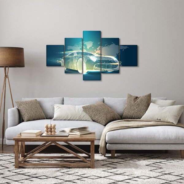 Obraz samochodu wykonany z geometrycznych kształtów (125x70 cm)