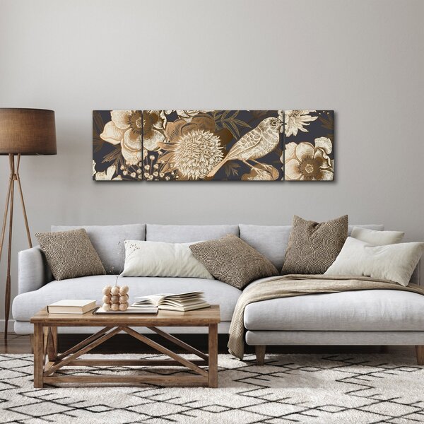 Obraz złotych kwiatów na ciemnym tle (170x50 cm)