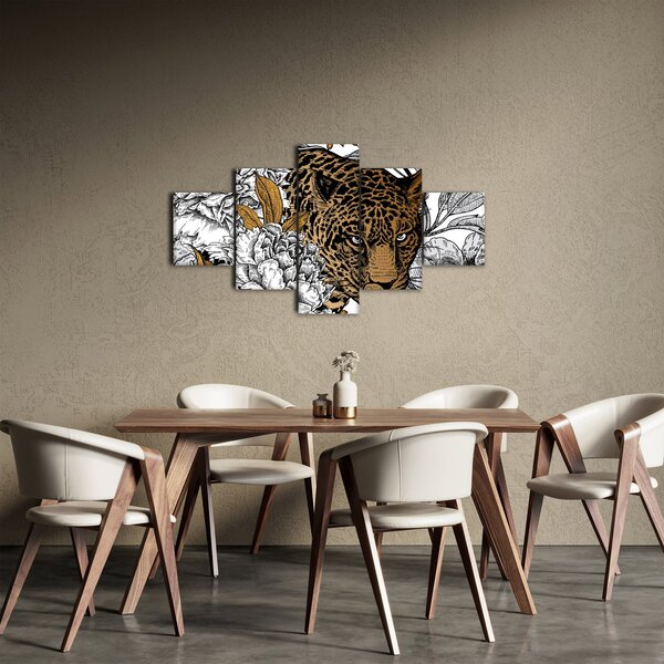 Obraz - Lampart pośród kwiatów (125x70 cm)