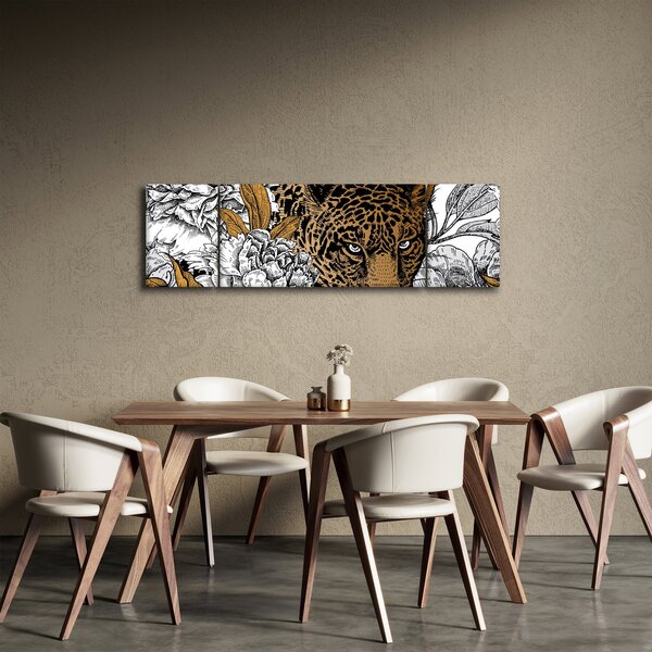 Obraz - Lampart pośród kwiatów (170x50 cm)