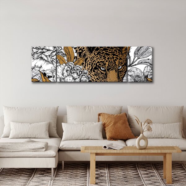 Obraz - Lampart pośród kwiatów (170x50 cm)