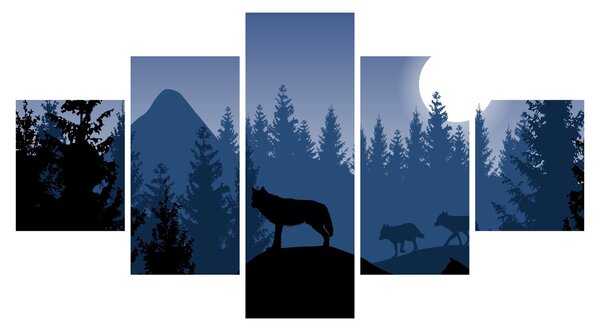 Obraz - Wataha wilków pod księżycem w pełni (125x70 cm)
