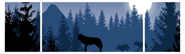 Obraz - Wataha wilków pod księżycem w pełni (170x50 cm)
