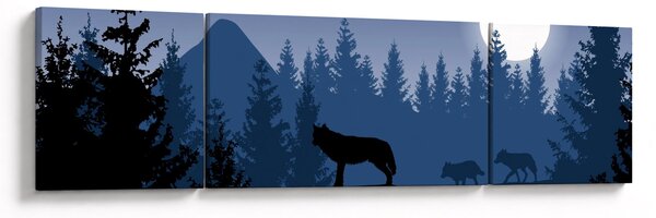 Obraz - Wataha wilków pod księżycem w pełni (170x50 cm)
