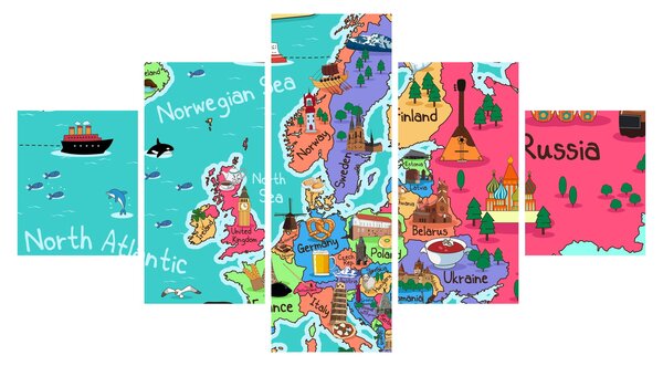 Obraz - Dziecięca mapa Europy (125x70 cm)