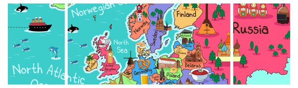 Obraz - Dziecięca mapa Europy (170x50 cm)