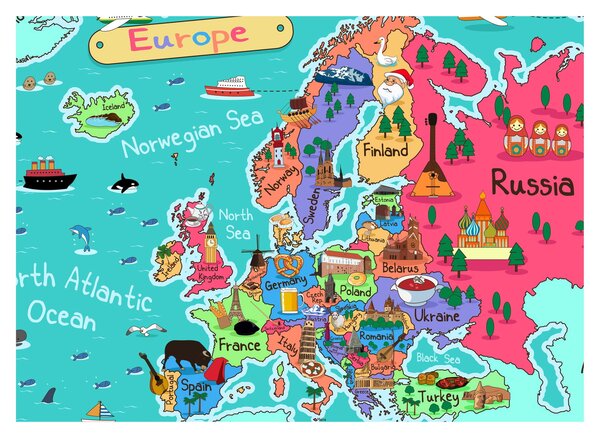 Obraz - Dziecięca mapa Europy (70x50 cm)