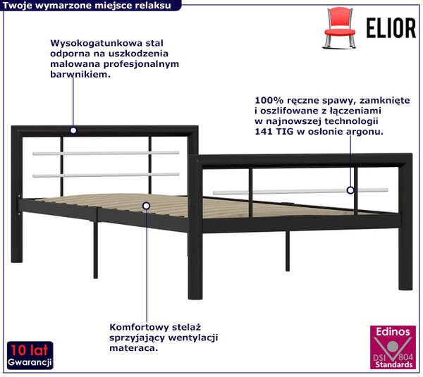 Czarne metalowe łóżko z zagłówkiem 100 x 200 cm C0-A56