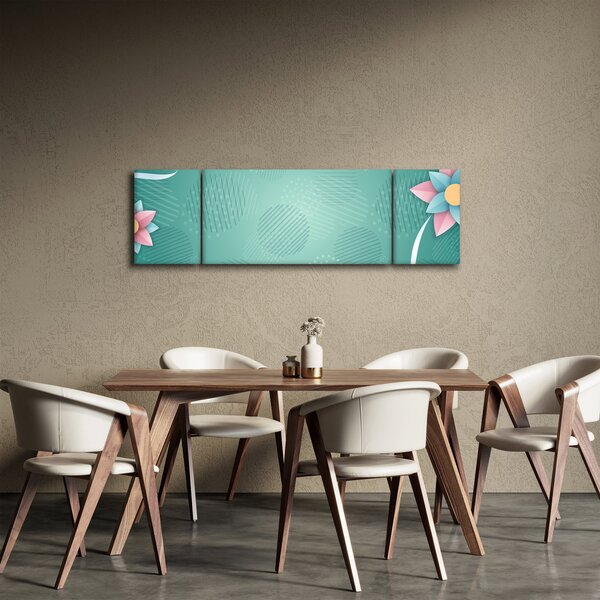 Obraz - Koła z kwiatami (170x50 cm)