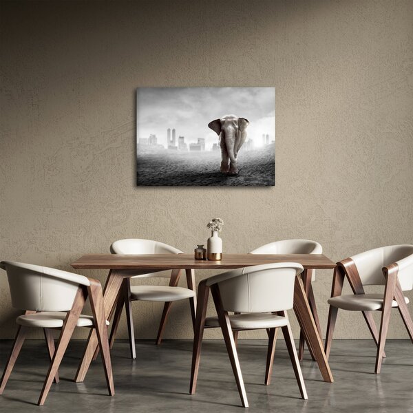 Obraz - Słonie w wielkim mieście, wersja czarno - biała (70x50 cm)