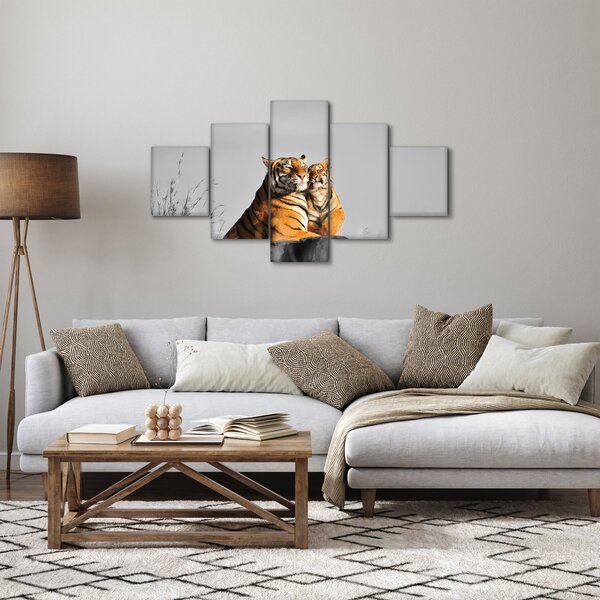 Obraz - Tygrysica i jej młode, wersja czarno - biała (125x70 cm)