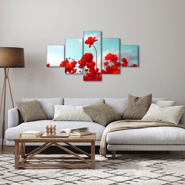 Obraz pola z jasnoczerwonymi kwiatami (125x70 cm)