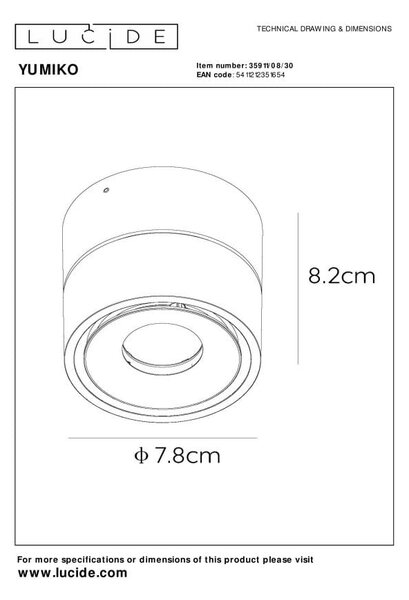 YUMIKO tuba łamana czarna natynkowa LED DIM 10W 2700K