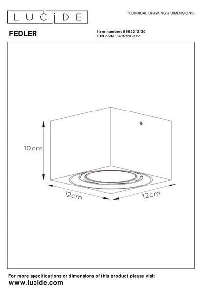 FEDLER kubik czarny LED 12W ES111 GU10 DIM 2200K-3000K żarówka ściemnialna w komplecie