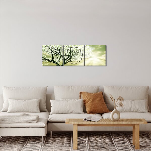 Obraz kwitnącego drzewa (z zegarem) (90x30 cm)