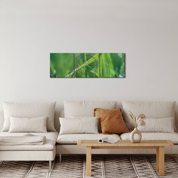 Obraz kropli rosy (z zegarem) (90x30 cm)