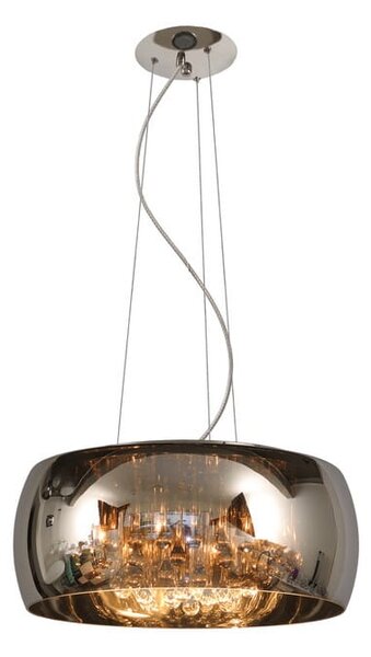 PEARL elegancka lampa wisząca z dymionego szkła fi 50cm ozdobiony szklanymi zawieszkami 6xG9