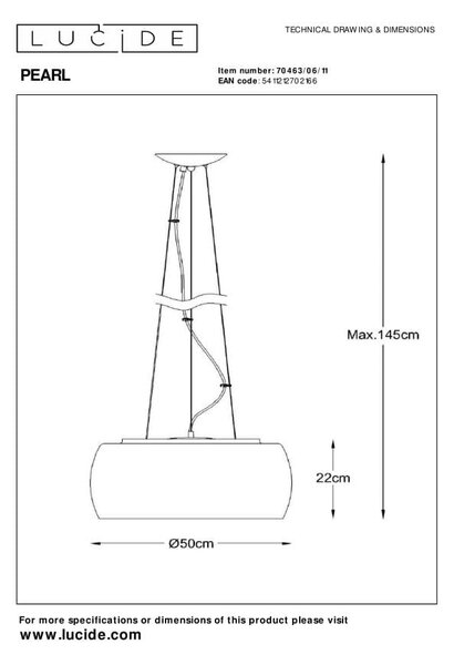 PEARL elegancka lampa wisząca z dymionego szkła fi 50cm ozdobiony szklanymi zawieszkami 6xG9