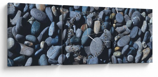 Obraz kamyków z plaży (z zegarem) (90x30 cm)
