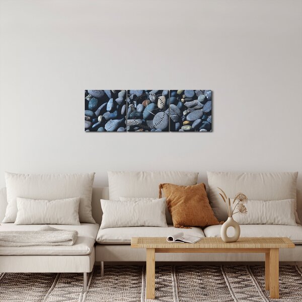 Obraz kamyków z plaży (z zegarem) (90x30 cm)