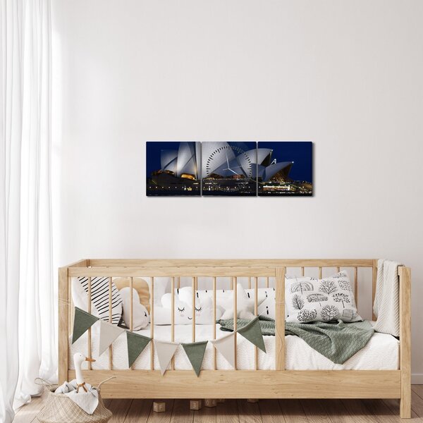 Obraz Sydney w nocy (z zegarem) (90x30 cm)