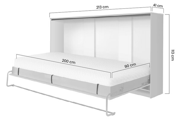 Półkotapczan Basic 90x200 poziomy - biały połysk