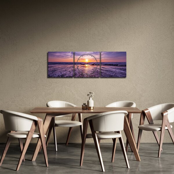 Obraz plaży - zachód słońca (z zegarem) (90x30 cm)