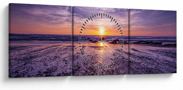 Obraz plaży - zachód słońca (z zegarem) (90x30 cm)