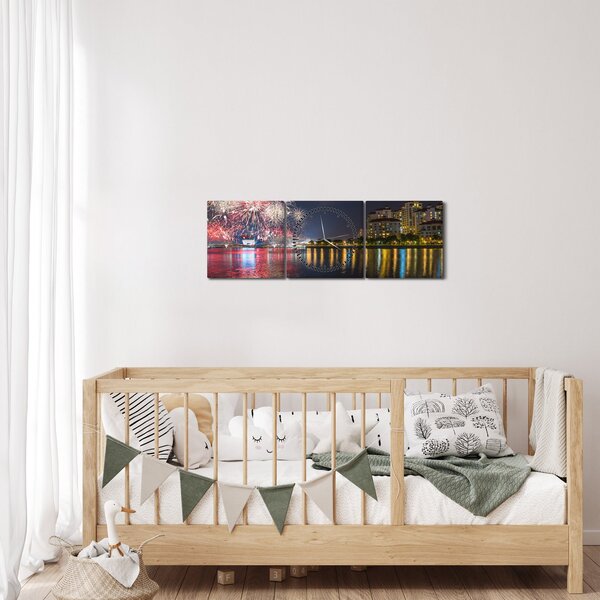 Obraz fajerwerków w Singapurze (z zegarem) (90x30 cm)
