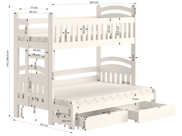 Łóżko piętrowe Amely Maxi prawostronne - 80x200/120x200 / szary