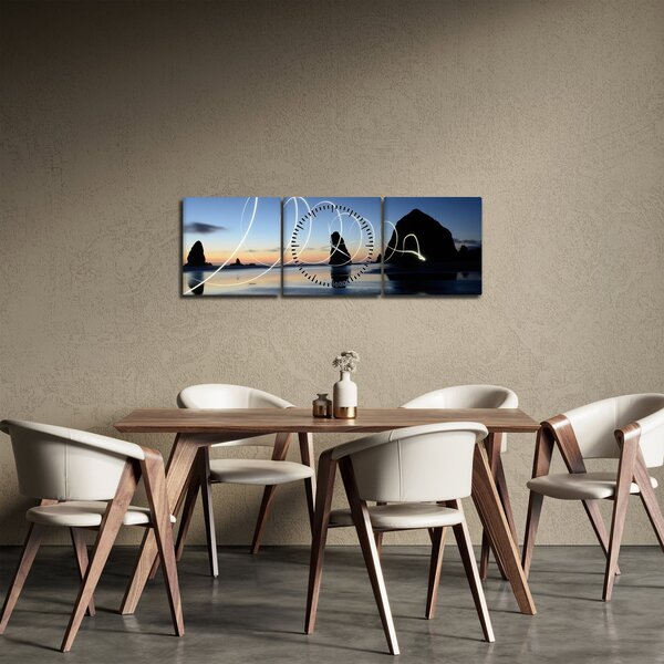 Obraz - plaża o zachodzie słońca (z zegarem) (90x30 cm)