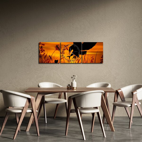 Obraz sylwetki drapieżnika (z zegarem) (90x30 cm)
