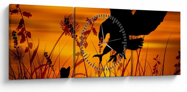 Obraz sylwetki drapieżnika (z zegarem) (90x30 cm)