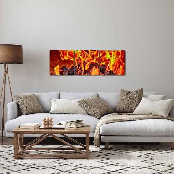 Obraz płonących węgli (z zegarem) (90x30 cm)