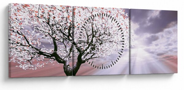 Czerwony obraz drzewa (z zegarem) (90x30 cm)