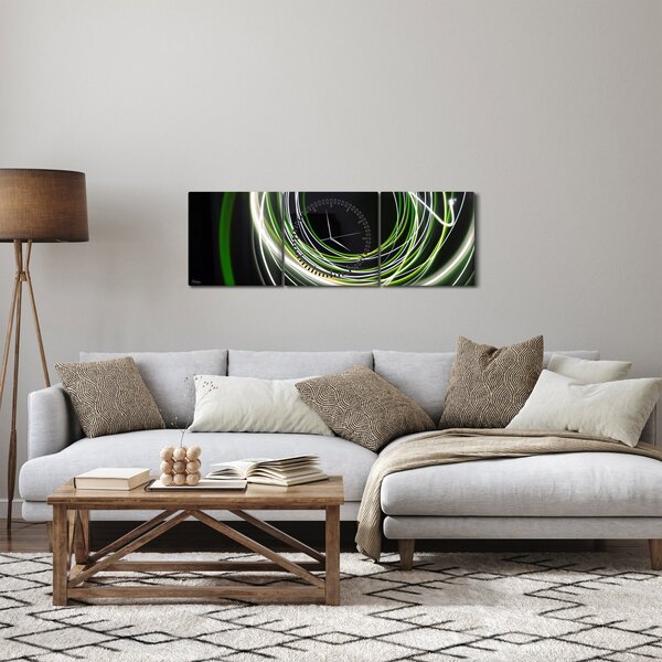 Obraz zielonych kresek (z zegarem) (90x30 cm)
