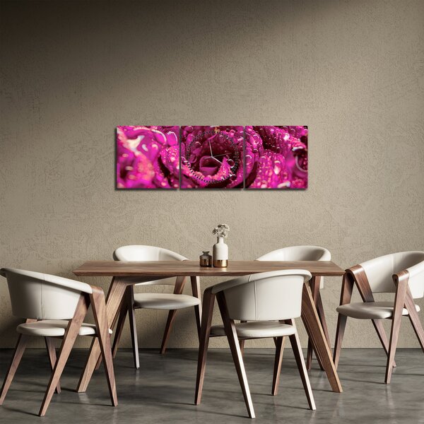 Obraz różowego kwiatu róży (z zegarem) (90x30 cm)